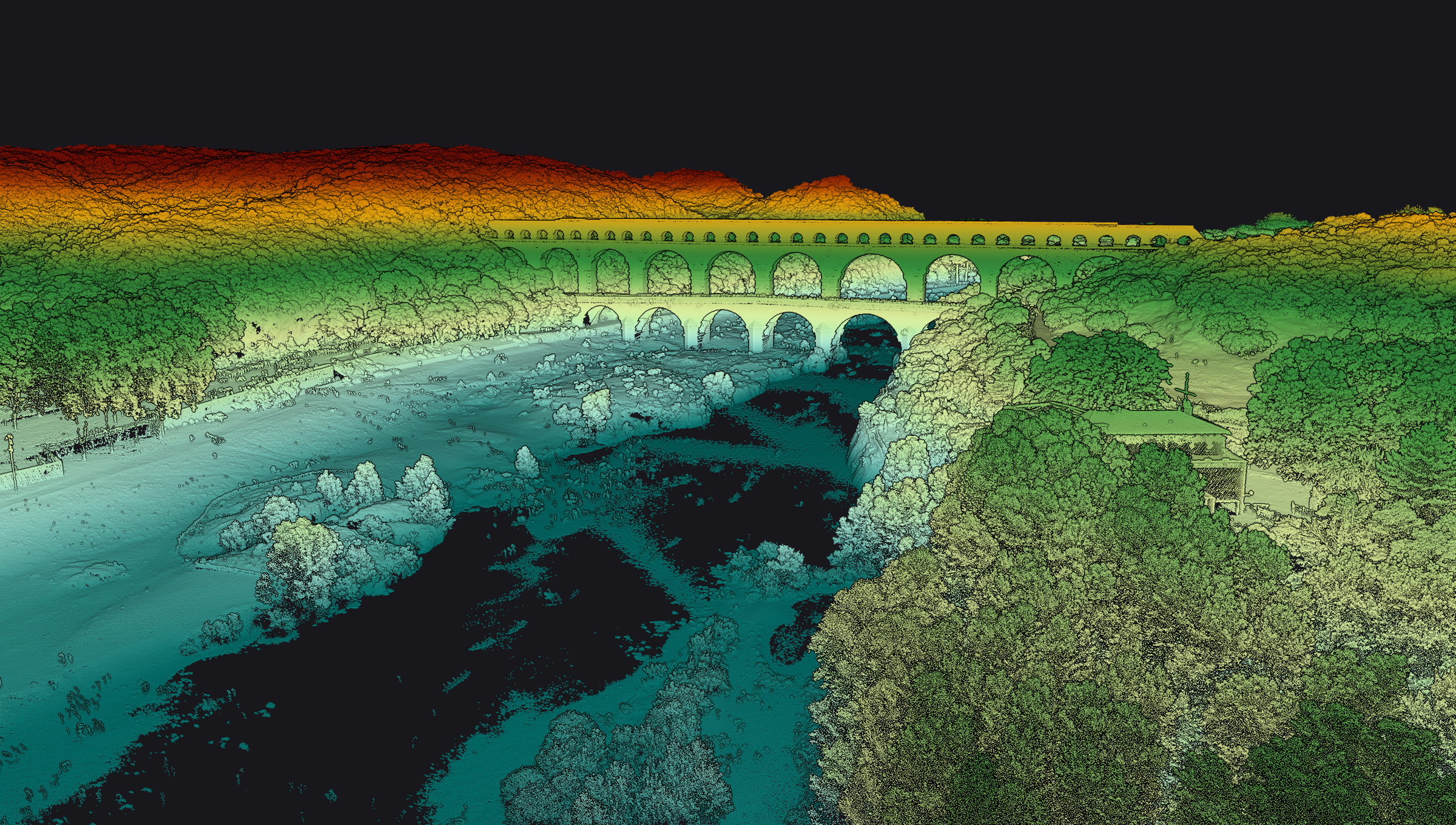 5   Yellowscan Voyager lidar pointcloud   by elevation   Pont du Gard